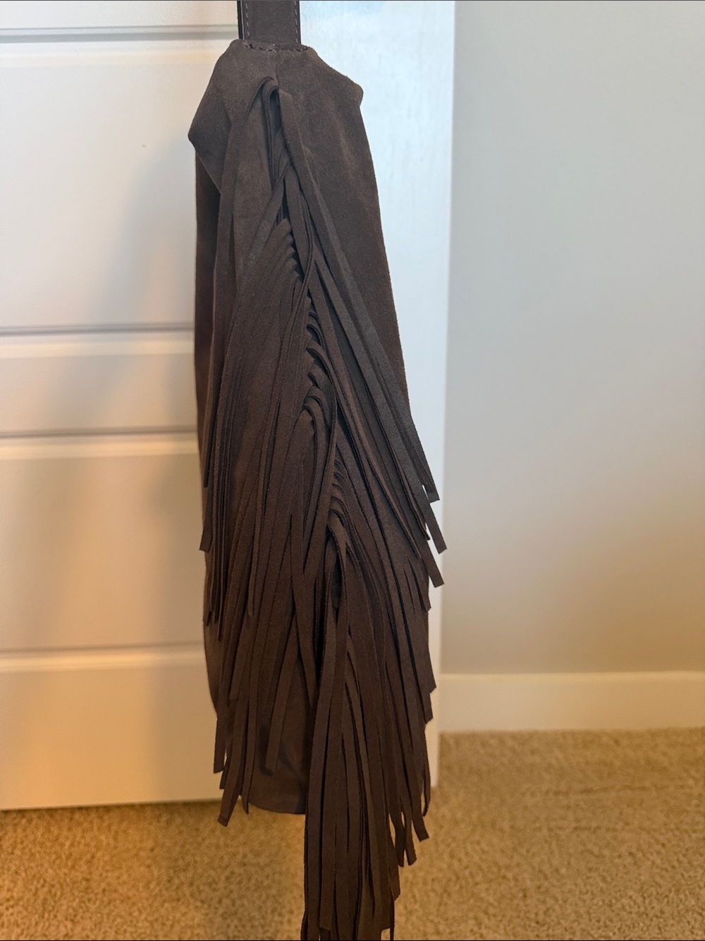 Dark Brown Suede Fringe Shoulder Bag Made in Italy - Picture 3 of 5